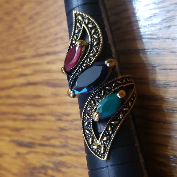 Antiqued Brass Gemstone Ring Size 6.5 - Picture 1 of 6